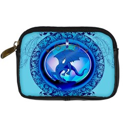 The Blue Dragpn On A Round Button With Floral Elements Digital Camera Cases