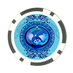 The Blue Dragpn On A Round Button With Floral Elements Poker Chip Card Guards (10 Pack) 