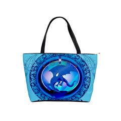 The Blue Dragpn On A Round Button With Floral Elements Shoulder Handbags