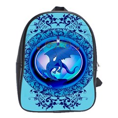 The Blue Dragpn On A Round Button With Floral Elements School Bags(large) 