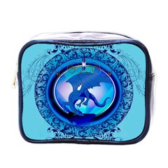 The Blue Dragpn On A Round Button With Floral Elements Mini Toiletries Bags