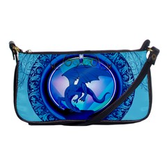 The Blue Dragpn On A Round Button With Floral Elements Shoulder Clutch Bags by FantasyWorld7