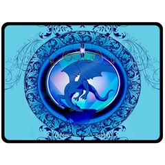 The Blue Dragpn On A Round Button With Floral Elements Fleece Blanket (large) 