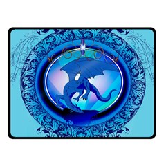 The Blue Dragpn On A Round Button With Floral Elements Fleece Blanket (small)