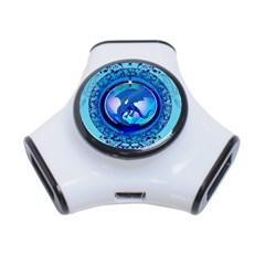 The Blue Dragpn On A Round Button With Floral Elements 3-port Usb Hub