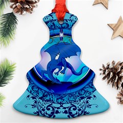 The Blue Dragpn On A Round Button With Floral Elements Christmas Tree Ornament (2 Sides)