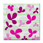 Magenta floral pattern Tile Coasters Front