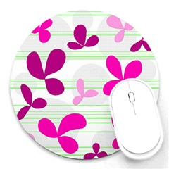 Magenta Floral Pattern Round Mousepads