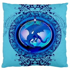 The Blue Dragpn On A Round Button With Floral Elements Large Cushion Case (two Sides)