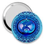 The Blue Dragpn On A Round Button With Floral Elements 3  Handbag Mirrors Front