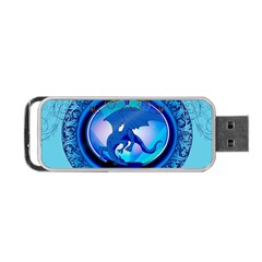 The Blue Dragpn On A Round Button With Floral Elements Portable Usb Flash (one Side) by FantasyWorld7