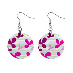 Magenta Floral Pattern Mini Button Earrings