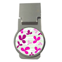 Magenta Floral Pattern Money Clips (round) 