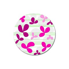 Magenta Floral Pattern Magnet 3  (round)