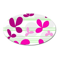 Magenta Floral Pattern Oval Magnet