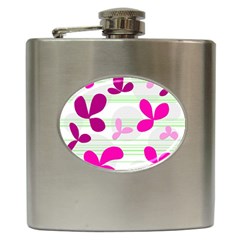 Magenta Floral Pattern Hip Flask (6 Oz)