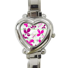 Magenta Floral Pattern Heart Italian Charm Watch