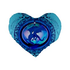 The Blue Dragpn On A Round Button With Floral Elements Standard 16  Premium Heart Shape Cushions