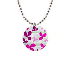 Magenta Floral Pattern Button Necklaces by Valentinaart