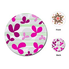 Magenta Floral Pattern Playing Cards (round) 