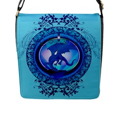 The Blue Dragpn On A Round Button With Floral Elements Flap Messenger Bag (l) 