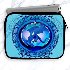 The Blue Dragpn On A Round Button With Floral Elements Apple Ipad 2/3/4 Zipper Cases by FantasyWorld7