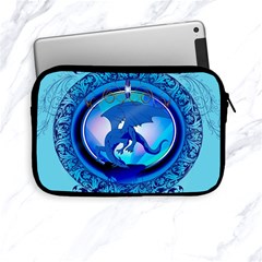 The Blue Dragpn On A Round Button With Floral Elements Apple Ipad Mini Zipper Cases by FantasyWorld7