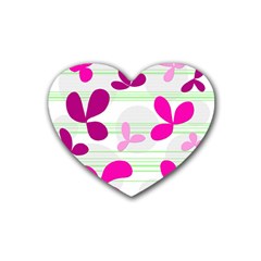 Magenta Floral Pattern Rubber Coaster (heart) 