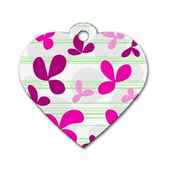 Magenta Floral Pattern Dog Tag Heart (two Sides)