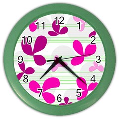 Magenta Floral Pattern Color Wall Clocks