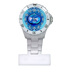 The Blue Dragpn On A Round Button With Floral Elements Plastic Nurses Watch