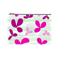 Magenta Floral Pattern Cosmetic Bag (large) 