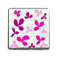 Magenta Floral Pattern Memory Card Reader (square)