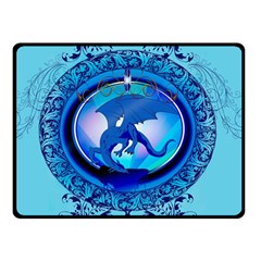 The Blue Dragpn On A Round Button With Floral Elements Double Sided Fleece Blanket (small)  by FantasyWorld7