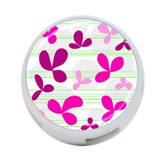 Magenta Floral Pattern 4-port Usb Hub (two Sides) 