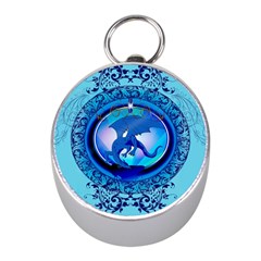 The Blue Dragpn On A Round Button With Floral Elements Mini Silver Compasses by FantasyWorld7