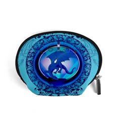 The Blue Dragpn On A Round Button With Floral Elements Accessory Pouches (small) 