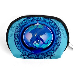 The Blue Dragpn On A Round Button With Floral Elements Accessory Pouches (medium) 