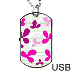 Magenta Floral Pattern Dog Tag Usb Flash (one Side)