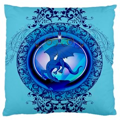 The Blue Dragpn On A Round Button With Floral Elements Standard Flano Cushion Case (two Sides)