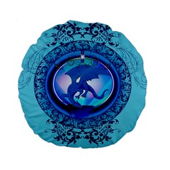 The Blue Dragpn On A Round Button With Floral Elements Standard 15  Premium Flano Round Cushions