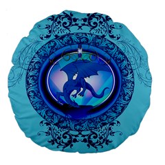 The Blue Dragpn On A Round Button With Floral Elements Large 18  Premium Flano Round Cushions