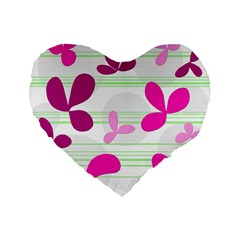 Magenta Floral Pattern Standard 16  Premium Heart Shape Cushions by Valentinaart