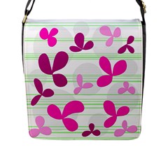 Magenta Floral Pattern Flap Messenger Bag (l) 