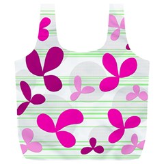 Magenta Floral Pattern Full Print Recycle Bags (l) 