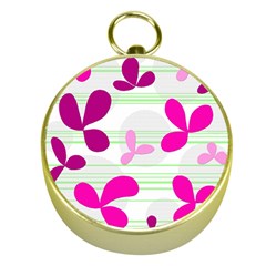 Magenta Floral Pattern Gold Compasses