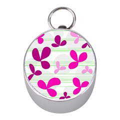 Magenta Floral Pattern Mini Silver Compasses