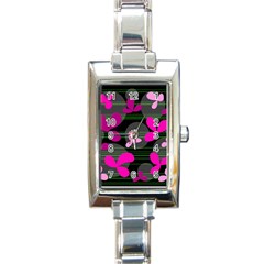 Magenta Floral Design Rectangle Italian Charm Watch