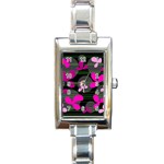 Magenta floral design Rectangle Italian Charm Watch Front