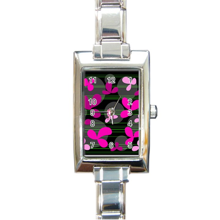 Magenta floral design Rectangle Italian Charm Watch